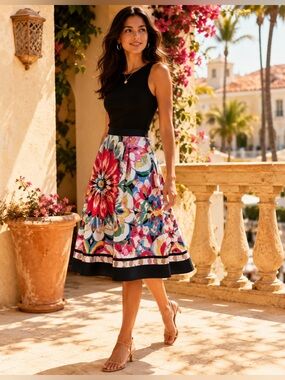 Palm Beach Floral A-Line Midi Skirt Colour Pop Print Size 10